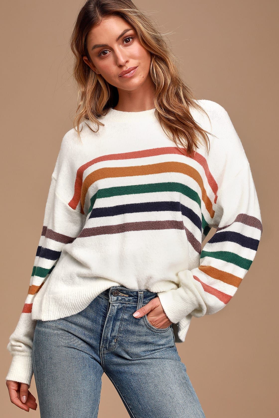 Heart to Heart Ivory Multi Striped Sweater | Lulus (US)
