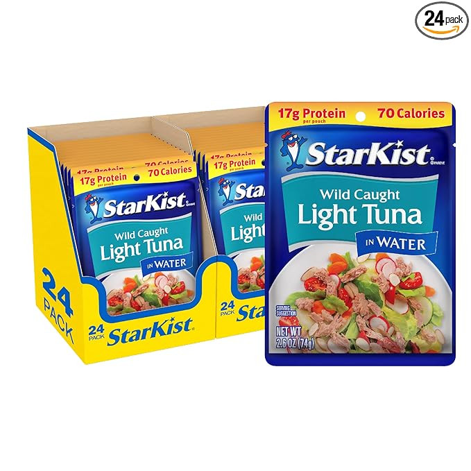 StarKist Chunk Light Tuna in Water, 2.6 oz Pouch (24 Pack) Ready to Eat Wild Caught Tuna, 17g Pro... | Amazon (US)