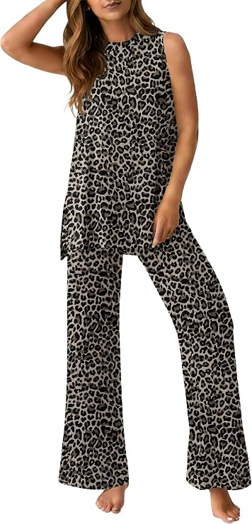 PrinStory Womens Pajamas Sets 2 Piece Soft Pjs for Women Sleeveless Pajama Set Summer Loungewear ... | Amazon (US)