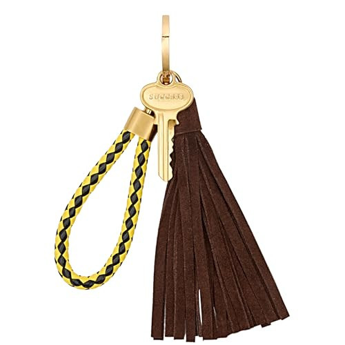 Rebecca Minkoff Key to Success Bag Charm, Purse, Backpack and Handbag Accessory, Leather Tassel and Brass Hardware, Tawny/Black/Yellow | Amazon (US)