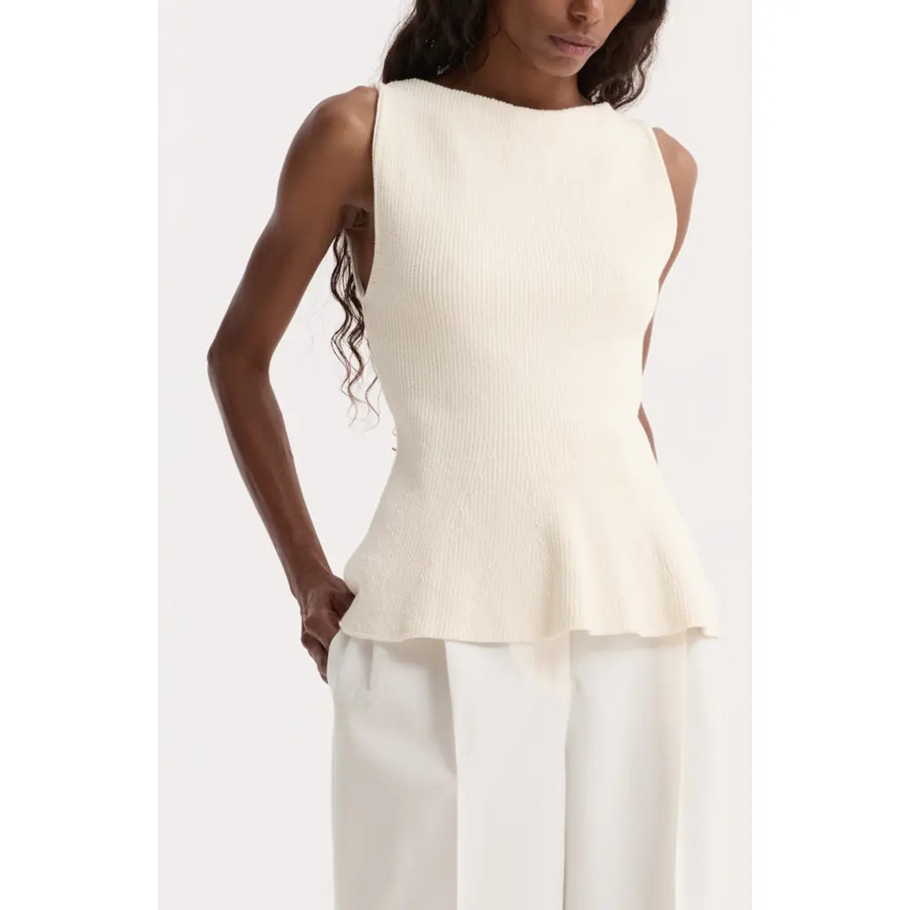 Róhe Sculptural Rib Organic Cotton Peplum Sweater in Cream at Nordstrom, Size 44 | Nordstrom