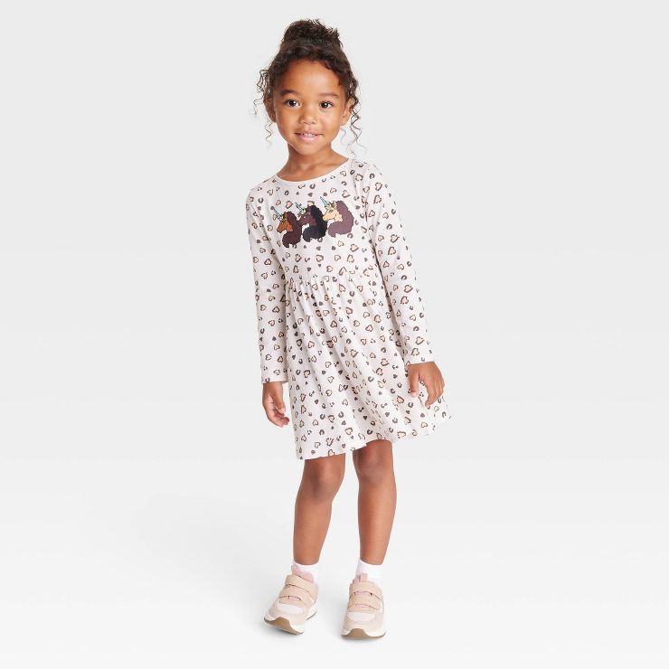 Toddler Girls' Afro Unicorn Printed Shirtdress - Beige | Target