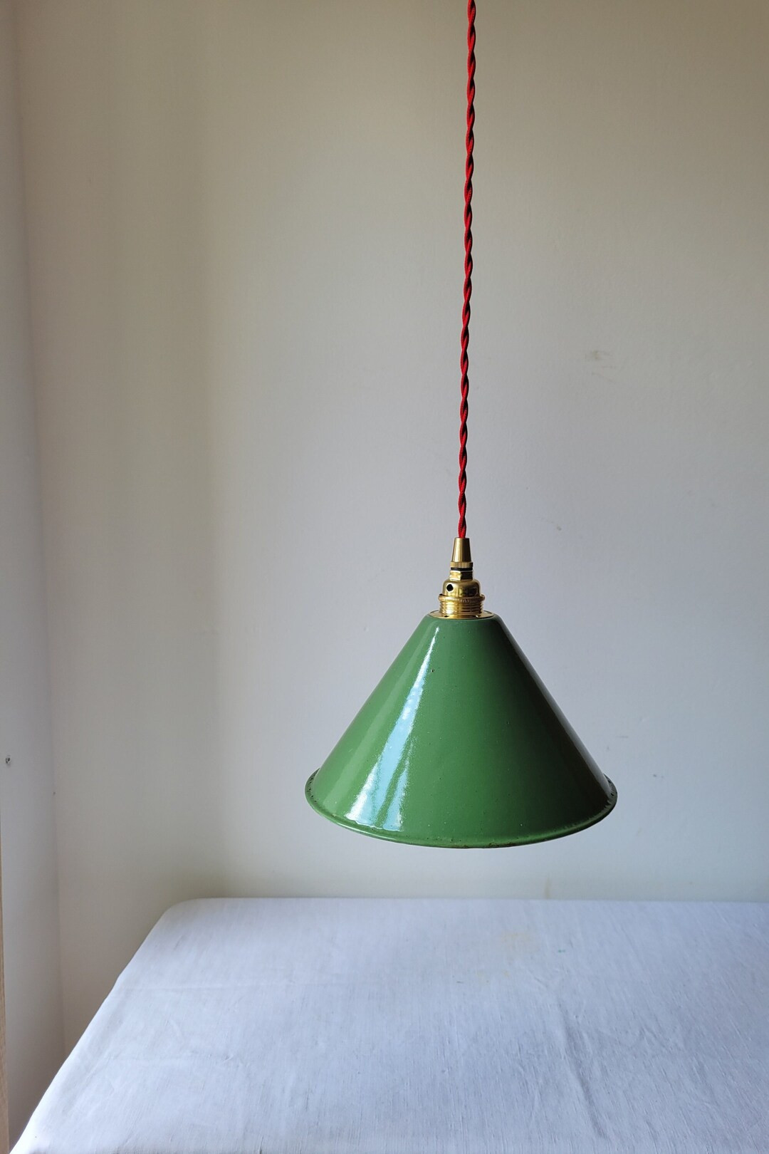 Industrial pendant lamp in enamelled sheet metal with green brass claw factory lamp workshop loft... | Etsy (US)