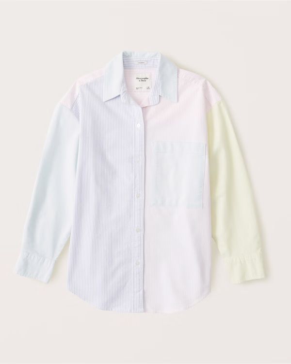Women's Oversized Colorblock Oxford Button-Up Shirt | Women's Tops | Abercrombie.com | Abercrombie & Fitch (US)