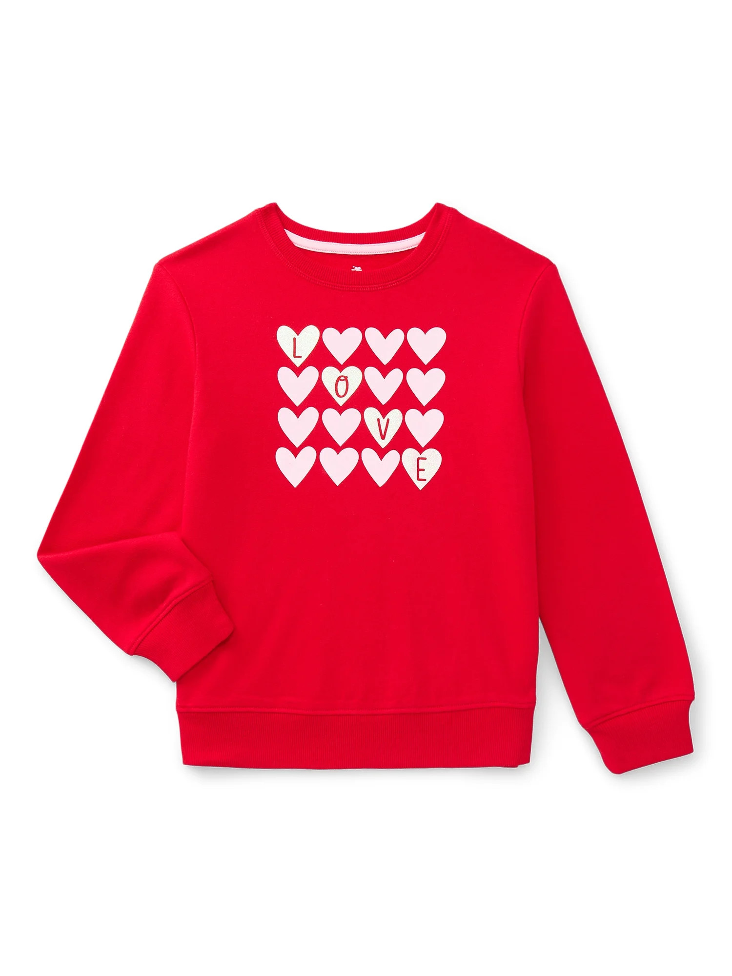 Way to Celebrate Girls Valentine's Day Long-Sleeve Graphic Fleece Sweatshirt, Sizes 4-18 | Walmart (US)