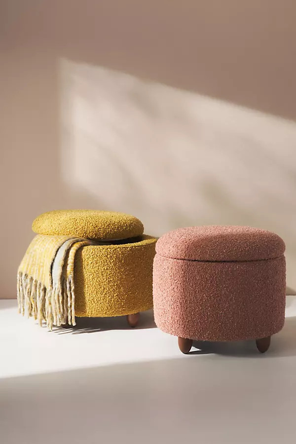 Beaufort Bouclé Storage Ottoman By Anthropologie in Pink | Anthropologie (US)