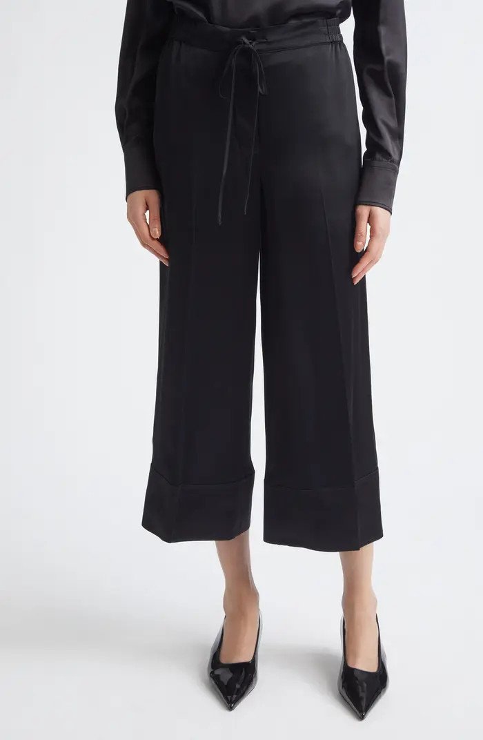 TOTEME Satin Drawstring Wide Leg Pants | Nordstrom | Nordstrom