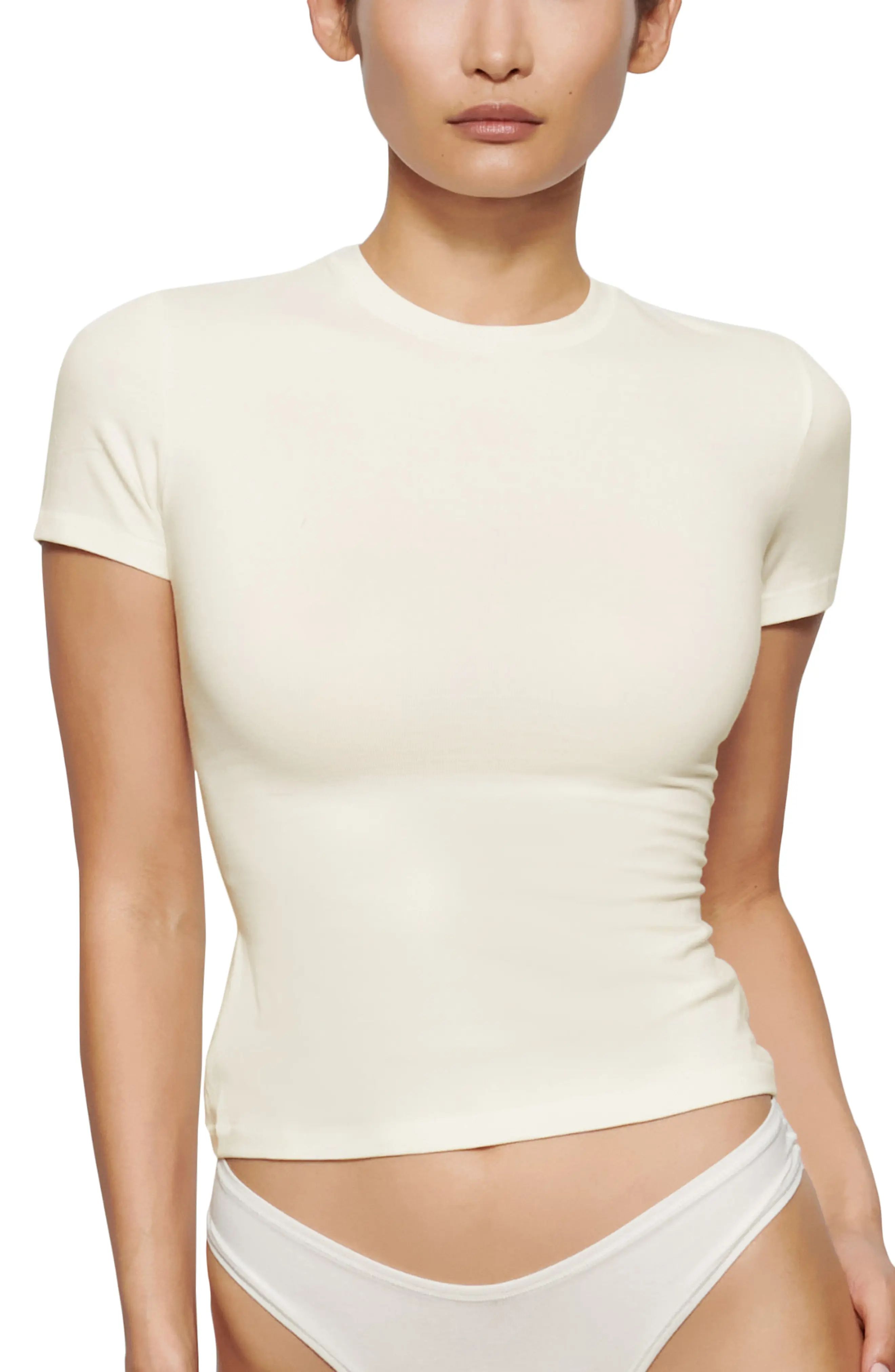 SKIMS Stretch Cotton Tee in Bone at Nordstrom, Size X-Small | Nordstrom