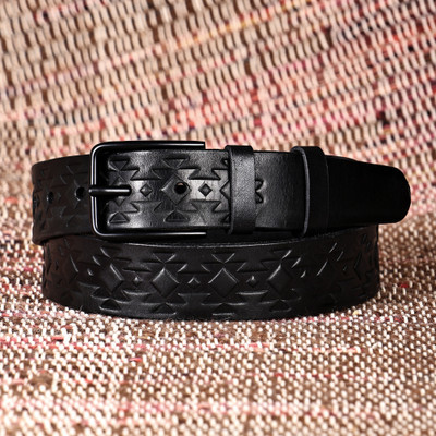 Men's Traditional Dark Leather Belt with Black Buckle | NOVICA