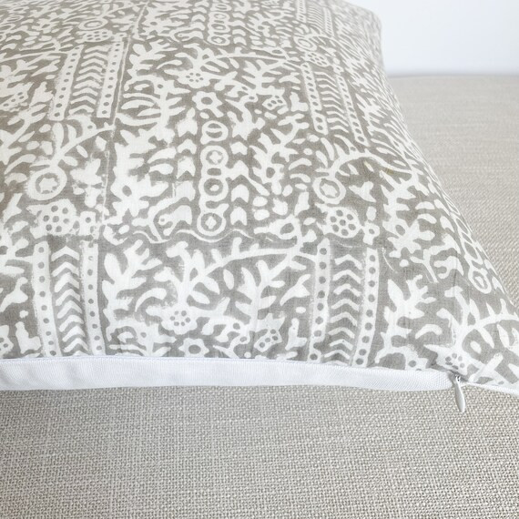 Emerson  Greige Handblock Pillow Cover  Soft White Gray  - Etsy | Etsy (US)