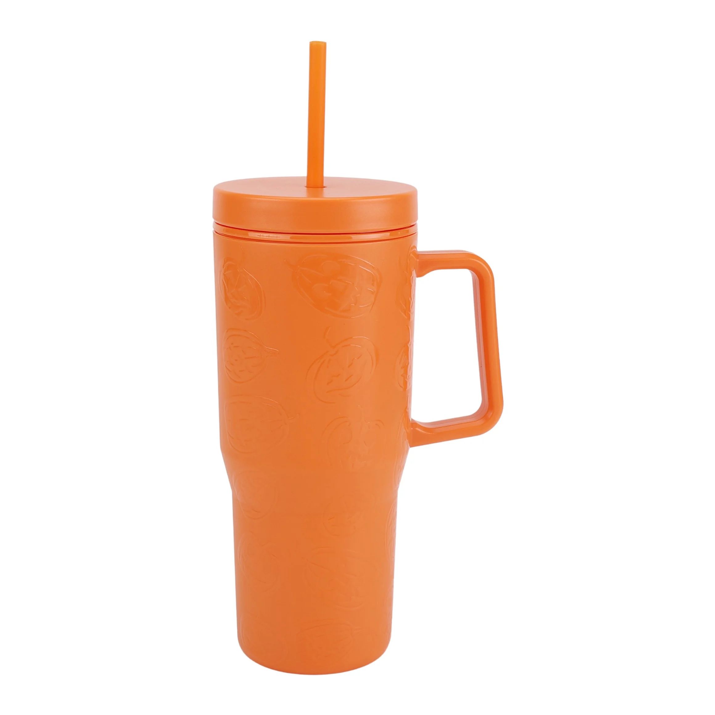 Way to Celebrate Halloween 30 oz Plastic Double Wall Embossed Pumpkin Tumbler with Straw and Hand... | Walmart (US)