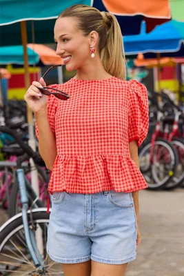Felicia Red Gingham Peplum Top | Avara