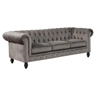 Abbyson Grand Chesterfield Grey Velvet Sofa (Grey) | Bed Bath & Beyond