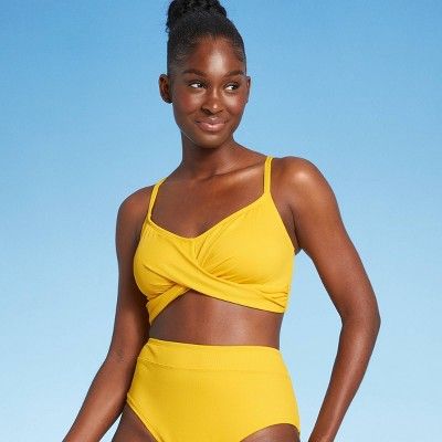 Women's Ribbed Twist-Front Bralette Bikini Top - All in Motion™ Golden Yellow | Target