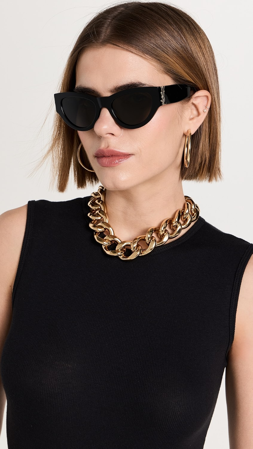 Saint Laurent Monogram Cat Eye Sunglasses Black/Black/Grey One Size | Shopbop