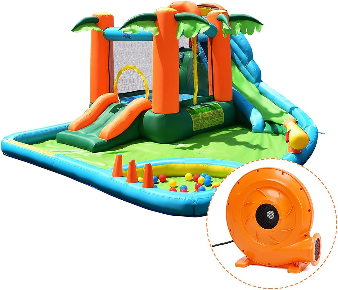 GOFLAME 7 in 1 Inflatable Water Slide, Jungle Theme Inflatable Bounce House with Two Slides, Jump... | Amazon (US)