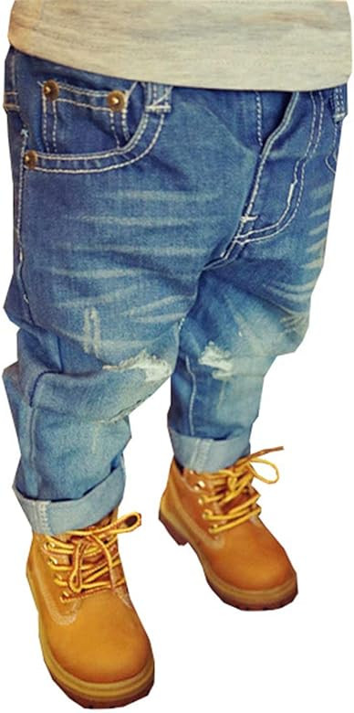 QZH.DUAO Unisex Kids Baby Elastic Waist Ripped Holes Denim Pants Jeans & Shorts 18Months - 8Years | Amazon (US)