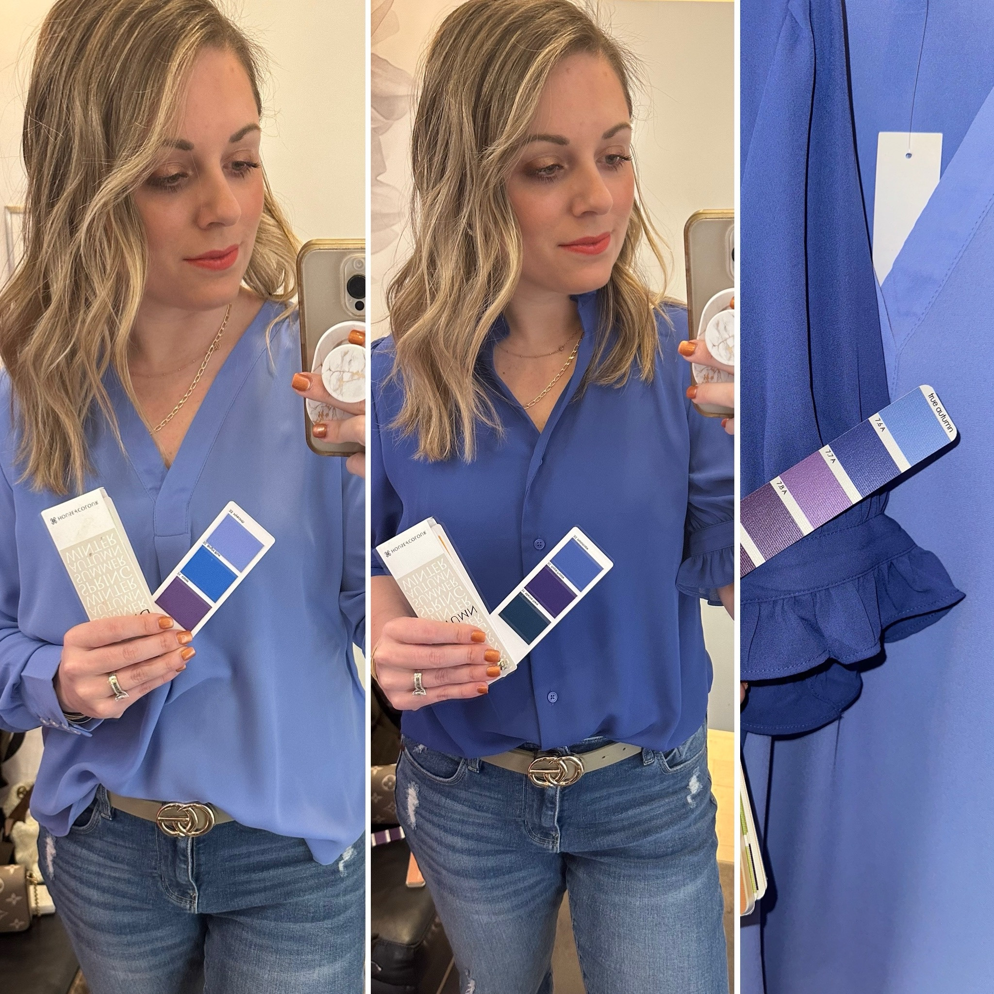 Ann Taylor
Pure Peri is hyacinth for springs and summers / also works for TCI true autumn

Azurine Blue is a great heliotrope for #hocautumn and #trueautumn

Autumn | true autumn | House of Colour | TCI | #hocsummer | #hocspring

#LTKworkwear #LTKSeasonal #LTKSpringSale