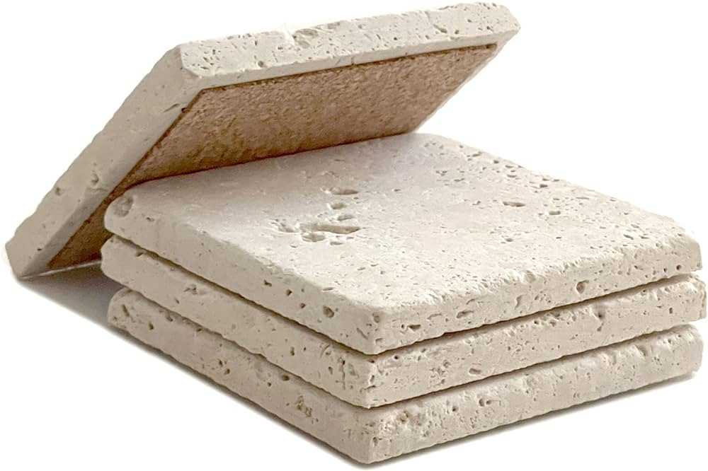 Beige 4'' X 4'' Travertine Stone Coaster Each Piece Unique Natural Stone "drink" Spills Coasters ... | Amazon (US)