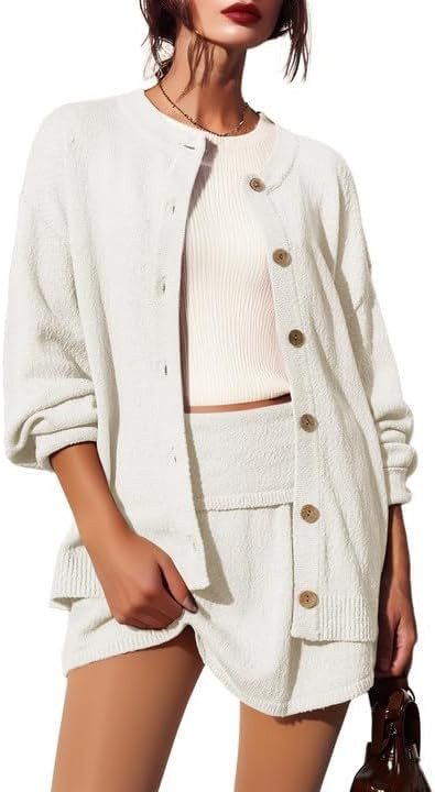 Women's Sweater Set Long Sleeve Knit 2 Piece Outfits Button Down Casual Cardigan and Skort Lounge... | Amazon (US)