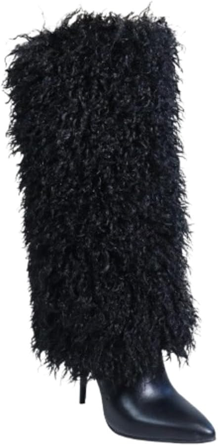 Liliana Women's Faux Fur Stilettos Heel Knee High Fashion Boots | Amazon (US)