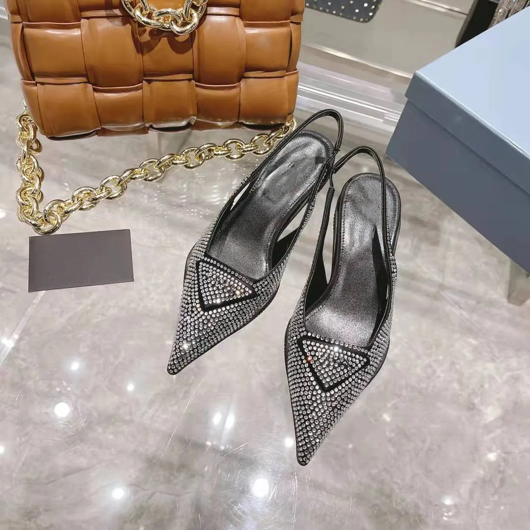Satin sling-back pumps sandals with crystals Satin crystals series Slippers Sandals Loafers Mulle... | DHGate
