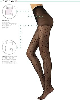 CALZITALY - Sheer Fashion Patterned Tights with Little Hearts | Black | S/M, L/XL | 20 DEN | Made... | Amazon (US)