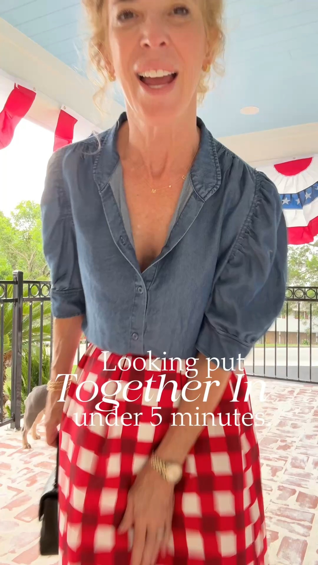 Some of my favorite outfits are the ones that come together in under five minutes. ❤️🤍 This red and white buffalo check skirt paired with a chambray puff-sleeve button-down is classic, effortless, and perfect for summer. I finished it with simple black flip-flops and a black handbag for an easy look that works for errands, lunch, or a casual day out. Everything is linked here!

#LTKStyle #ClassicStyle #SummerOutfit