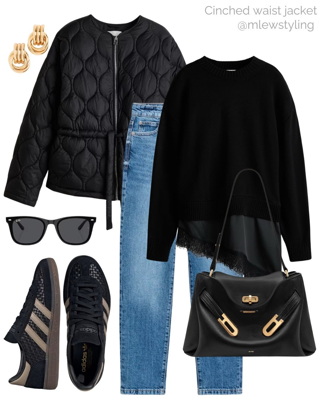 Early spring outfit with a quilted cinched waist jacket 🖤

Tags: new-in H&M spring coat, rayban sunglasses, Zara mom jeans, adidas Spezial sneakers, JW PEI handbag, asymmetric lace trim top, neutral aesthetic, capsule wardrobe, casual office outfit 

#LTKootd #LTKSeasonal #LTKWorkwear
