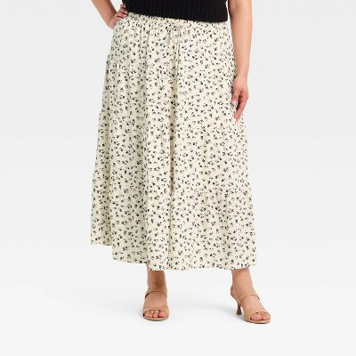 Women's Tiered Skirt - A New Day™ Cream/Black Floral XXL | Target