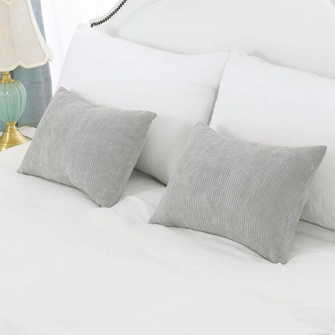 Set of 2 Decorative Throw Pillow Case Cushion Covers Light Gray 12" x 18" - Walmart.com | Walmart (US)