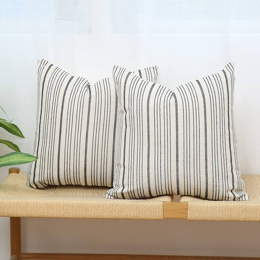 Kiuree Black and Beige Farmhouse Throw Pillow Covers 20 x 20, Modern Accent Square Decorative Pi... | Amazon (US)