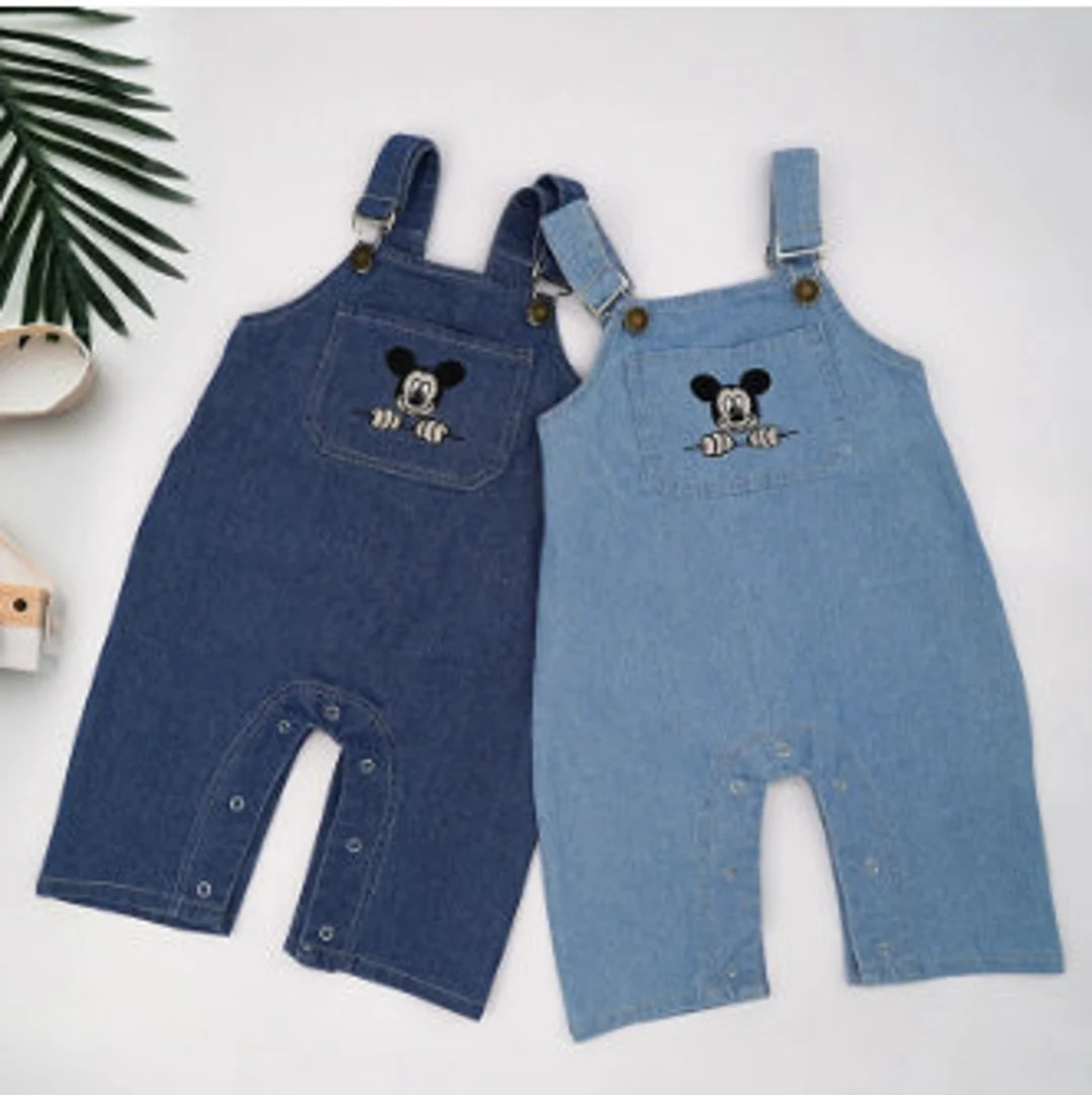 Vintage Disney Baby Mickey Mouse Long Romper Baby Overalls Denim | Jean | Etsy (US)