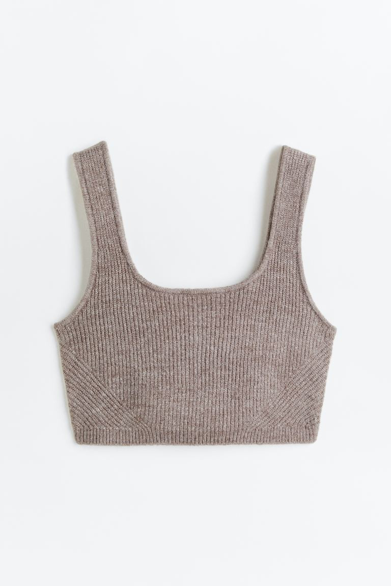 Crop Top in Rippenstrick - Dunkelbeige - Ladies | H&M AT | H&M (DE, AT, CH, NL, FI)