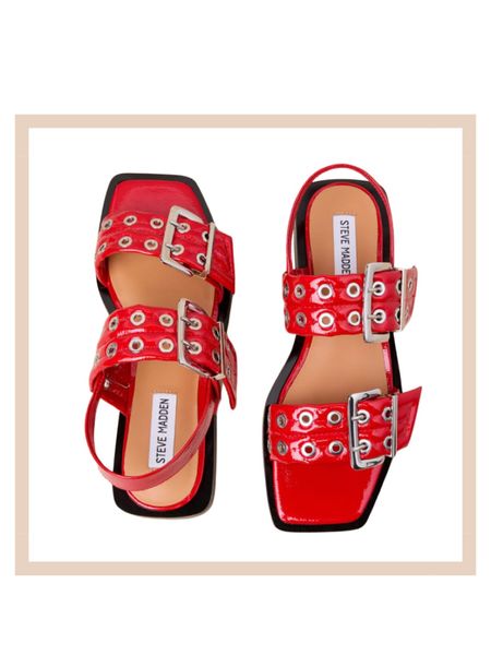Red patent buckle slingback sandals 

#LTKstyletip #LTKfindsunder100 #LTKshoecrush