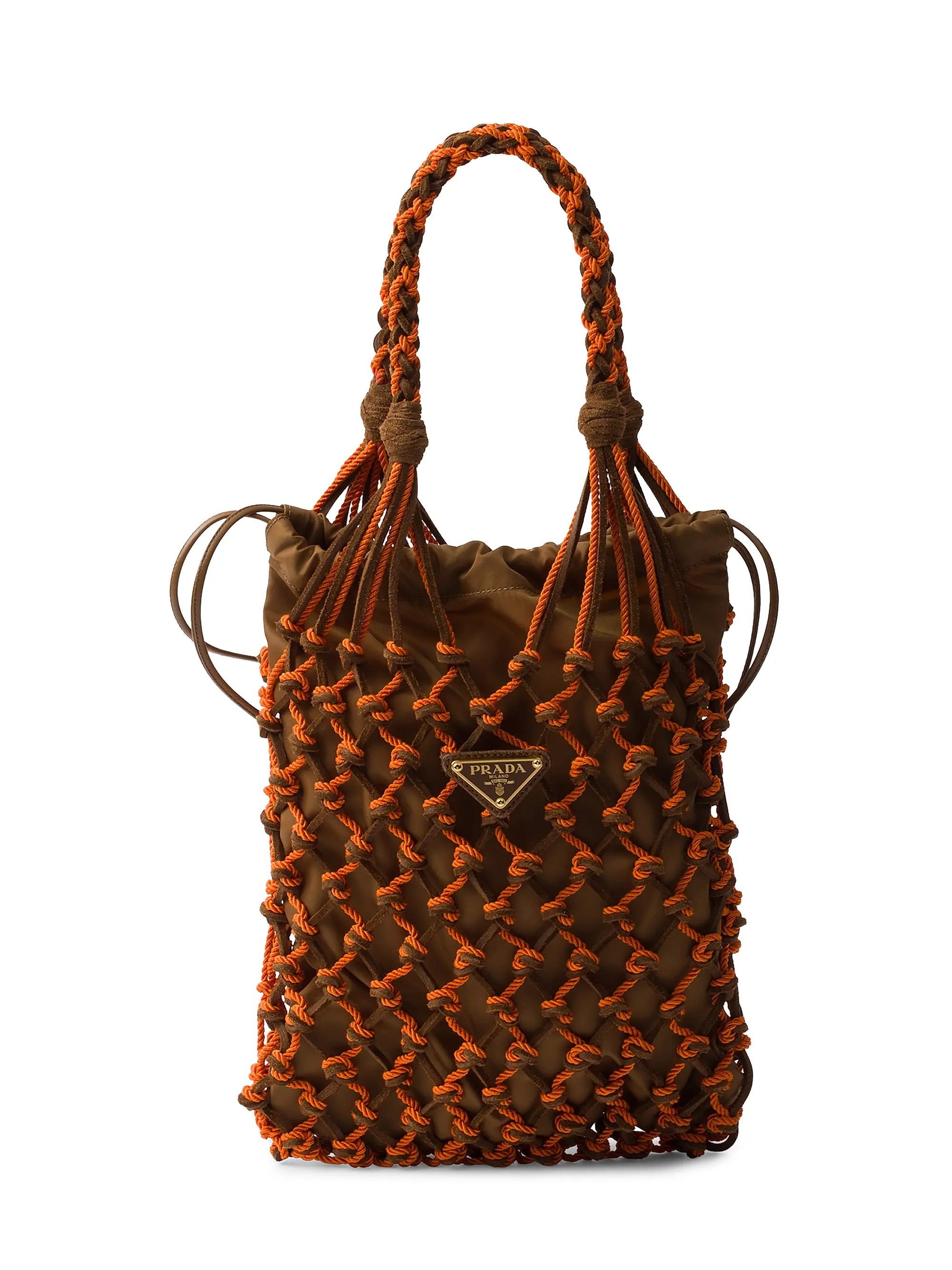 Prada Small Macrame and Suede Shoulder Bag | Saks Fifth Avenue | Saks Fifth Avenue