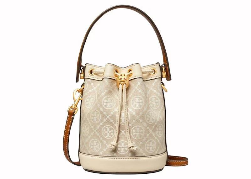 Tory Burch Mini T Monogram Bucket Bag Ivory | StockX