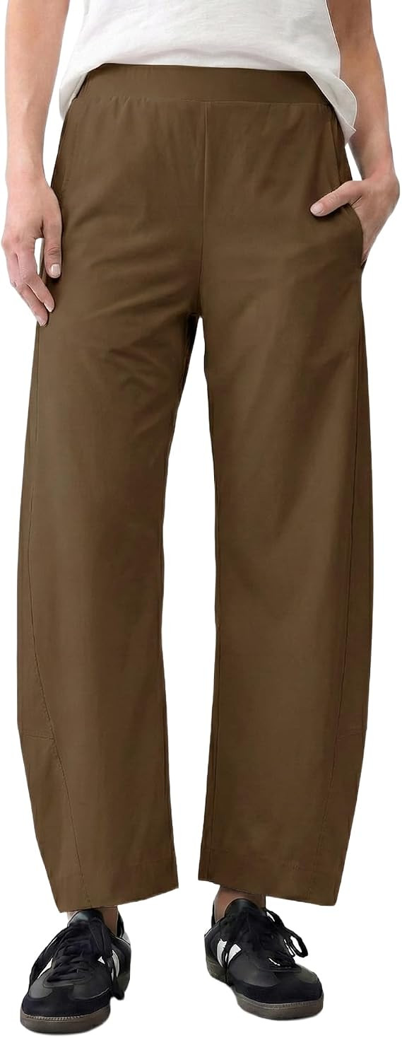 LOMON Women's Barrel Pants, Wide Leg Loose Fit Ankle Pant with Side Pockets | Amazon (US)