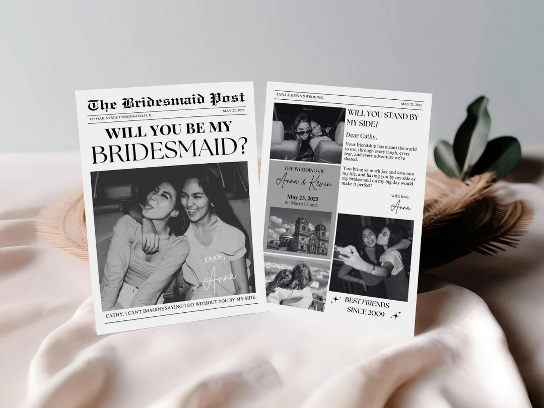 Bridesmaid Proposal Card, Newsletter Bridesmaid Proposal Card Template, Maid of Honor Proposal Ed... | Etsy (US)