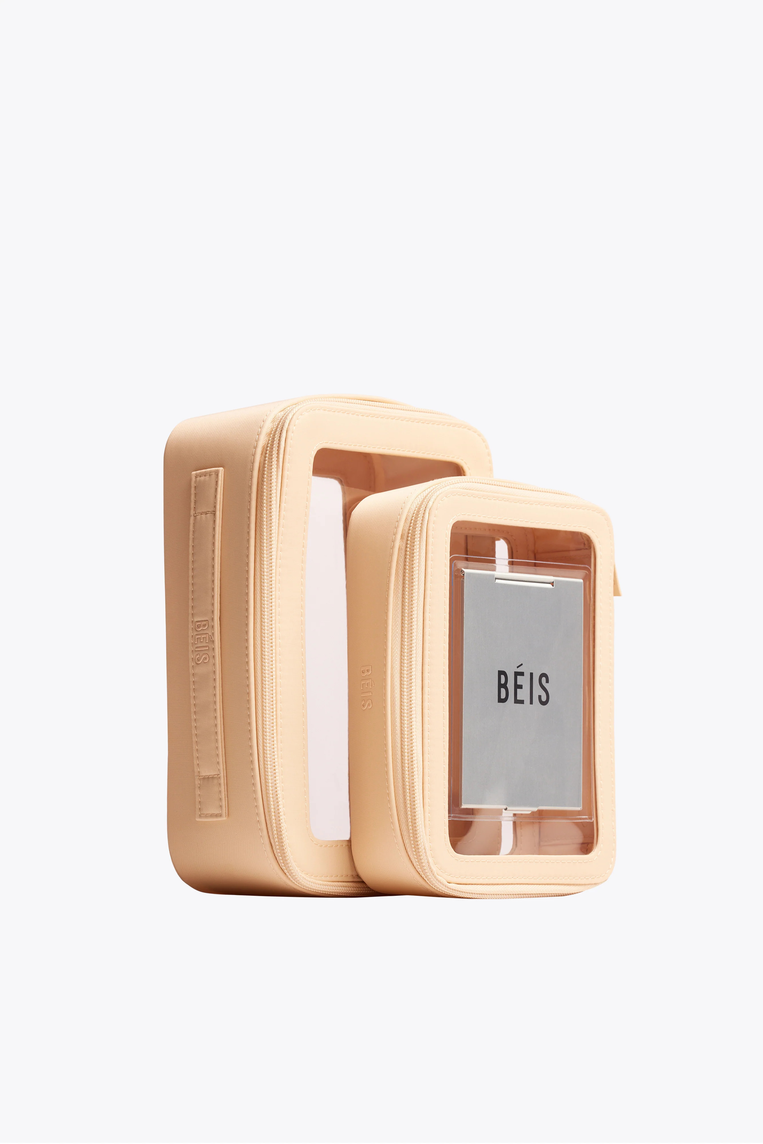 BÉIS 'The In Flight Cosmetic Set' In Beige - Carry On Makeup Bag & Cosmetic Travel Bag | BEIS