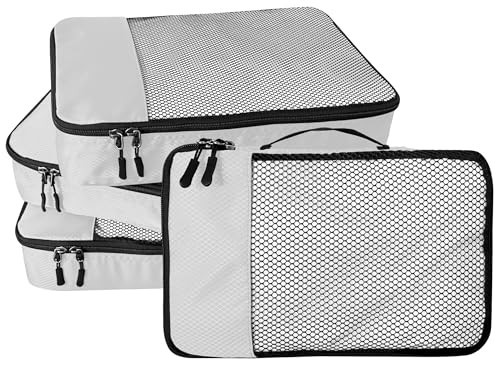 WTREE 4-Piece Packing Cubes Travel Accessories Set for Suitcases - Luggage Organizer Bags with Double Zipper - Mesh Top - Large - Beige | Amazon (US)