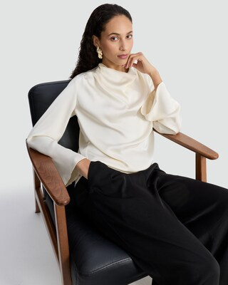 F&F Satin Cowl Neck Blouse in Ivory | Tesco F&F