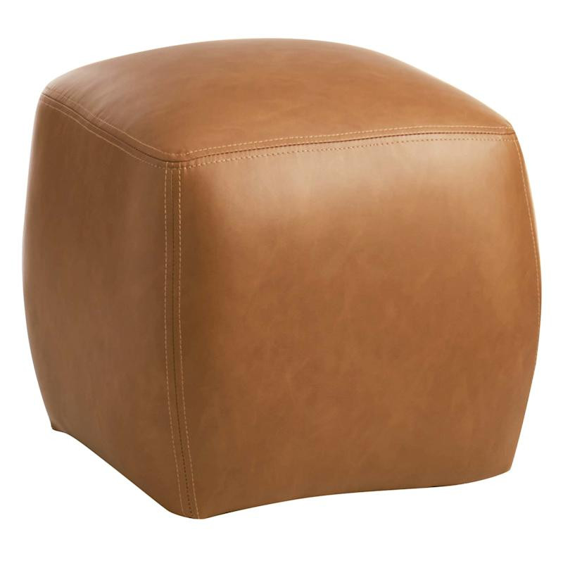 Beau Faux Leather Ottoman, Cognac | At Home