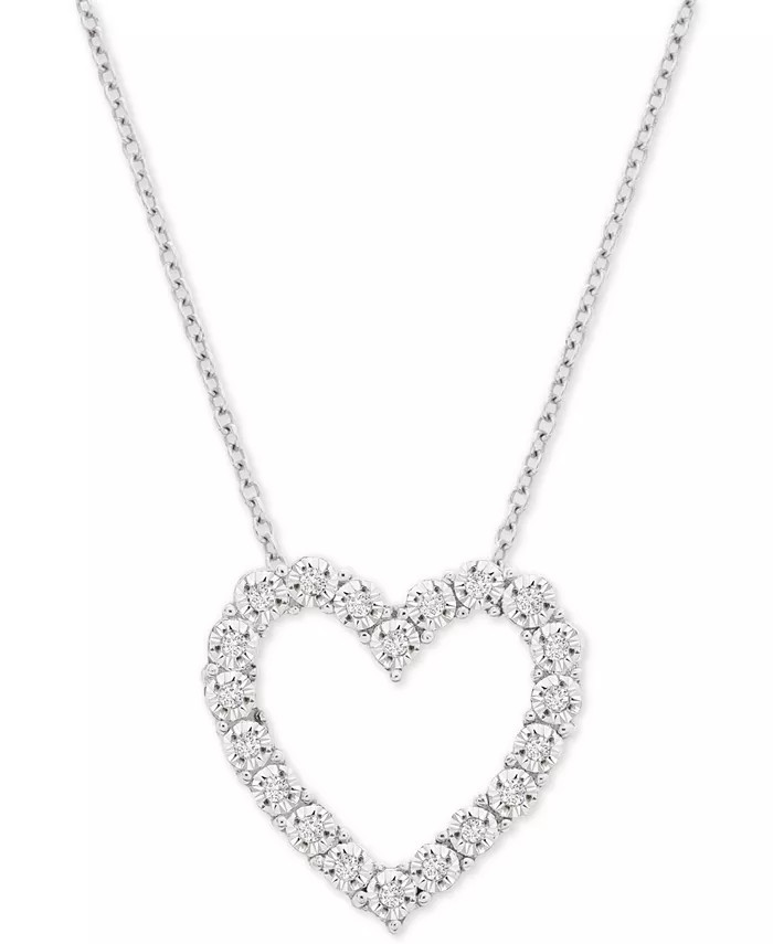 Diamond Heart 18" Pendant Necklace (1/10 ct. t.w.) in Sterling Silver | Macys (US)