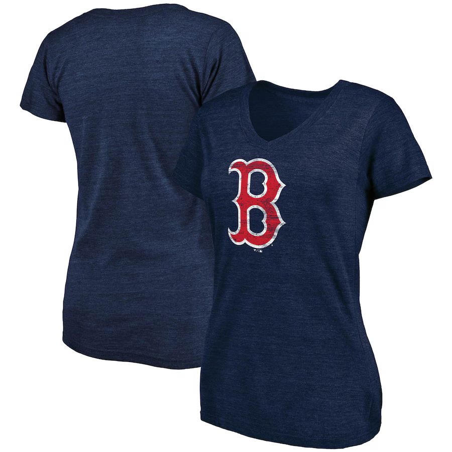 Boston Red Sox Fanatics Branded Women's Core Weathered Tri-Blend V-Neck T-Shirt - Heathered Navy | Lids