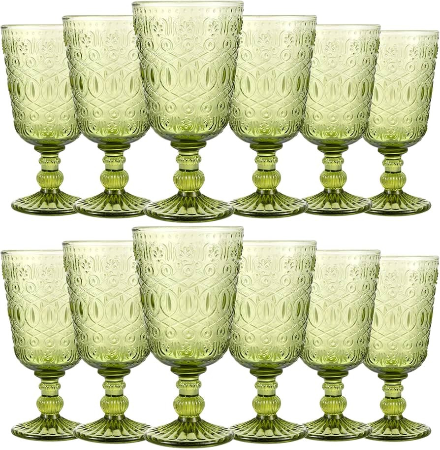 Eaasty Wine Glasses Set of 12 Vintage Goblet 9 oz Vintage Colored Glass Goblet Beverage Stemmed G... | Amazon (US)