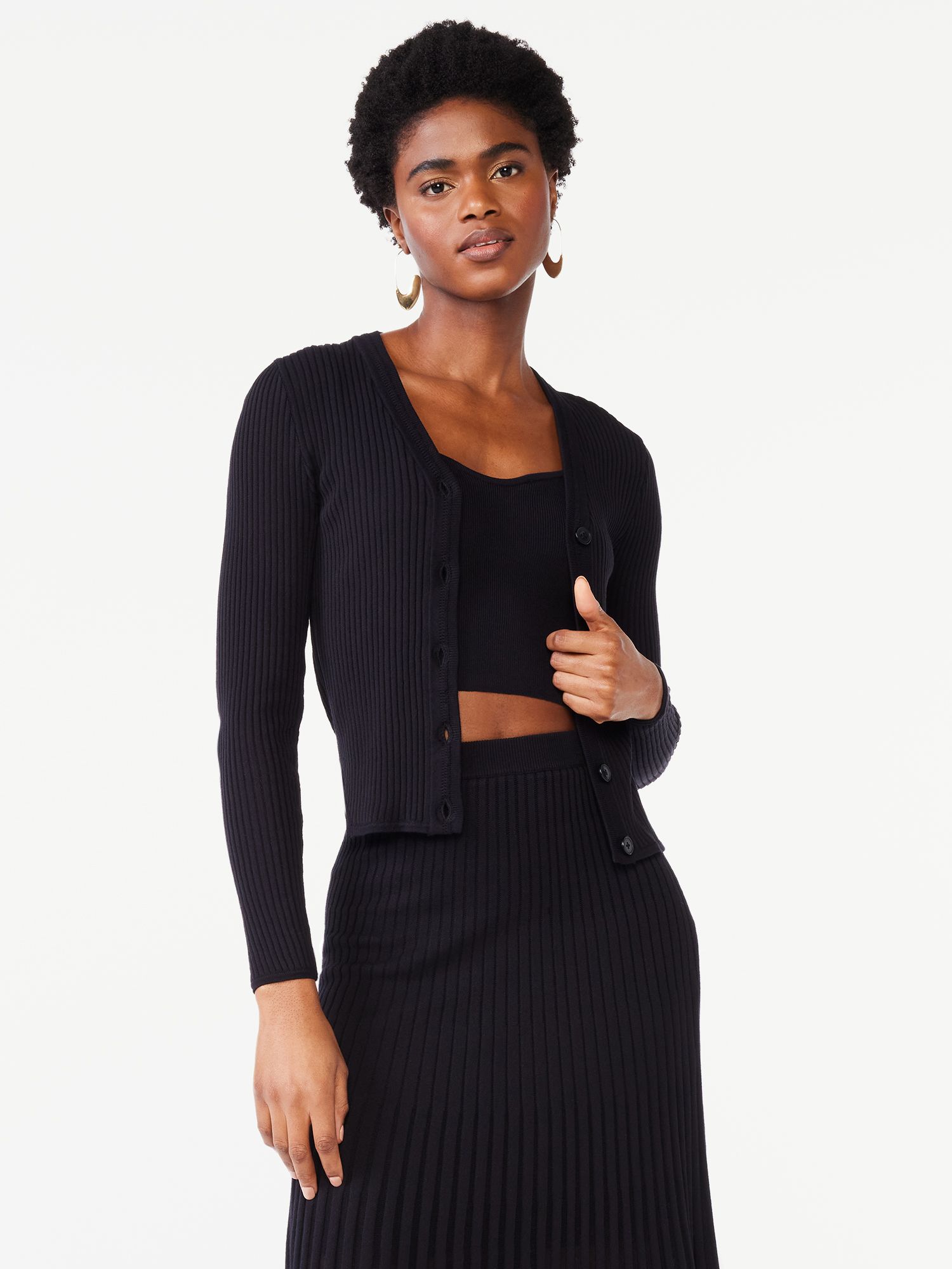 Scoop Women's Stripe Cardigan Sweater with Bralette, Lightweight, Sizes XS-XXL | Walmart (US)