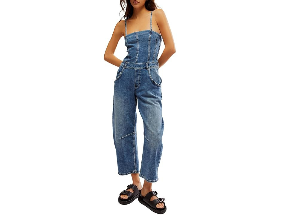 Free People Je Suis Pret Barrel Jumps Women's Jumpsuit & Rompers One Piece Petit Blue : LG (Women's 12), Cotton | Zappos
