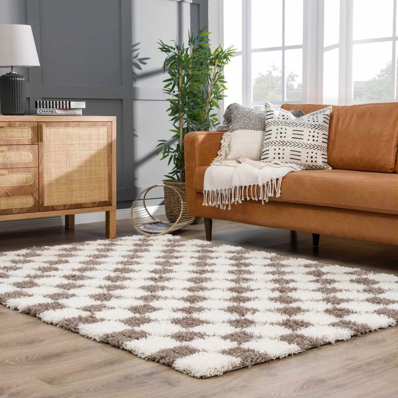 Atiran Checkered Plush Pile Brown/Biege Area Rug | Wayfair North America