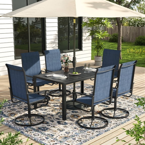 ELPOSUN 7 Piece Outdoor Patio Dining Set Swivel High Back Textilene Chairs and Rectangle Table Fu... | Walmart (US)